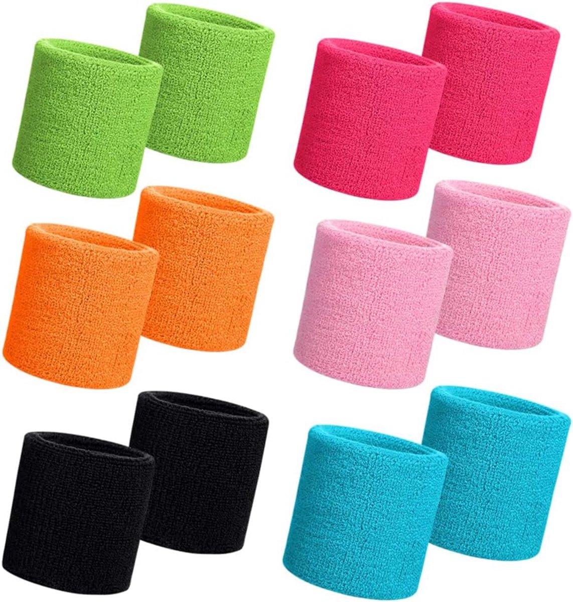 Absorberend, 6 elastische zweetbanden, atletische katoenen polsbanden, sport voor unisex dames en heren, badminton, tennis, voetbal, basketbal, hardlopen, gym, fitness