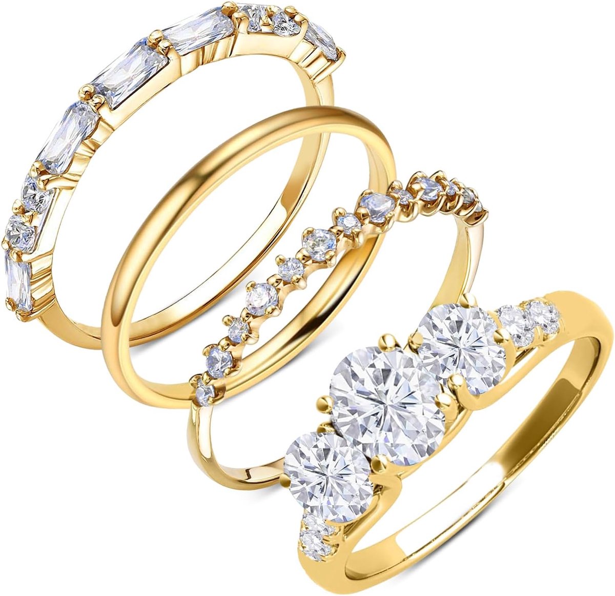 Ringen voor dames, 14 karaat vergulde gouden ringen voor dames, met geschenkdoos, stapelbare ringen, set duimring, dunne vingerring, eenvoudige bandring, verlovingsring, verlovingsring