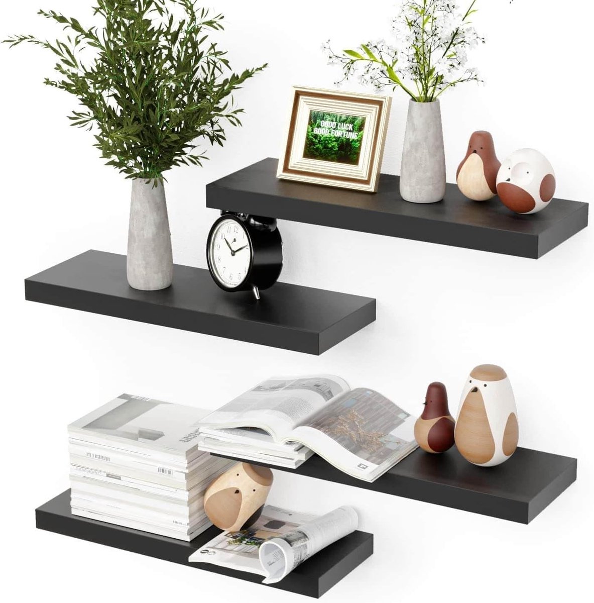 40 cm zwevende wandplanken, 4 sets wandplanken voor decoratie, opbergplanken voor badkamer, keuken en woonkamer - Zwart