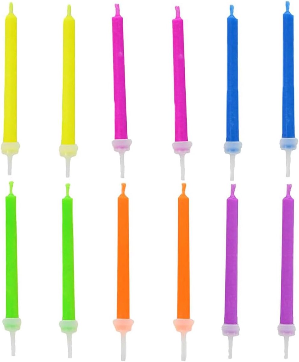 Colorful Party Candles, 12 Pieces Colored Candles Birthday Candles with Colorful Flame and Holder for Birthday, Happy - ShopVlot