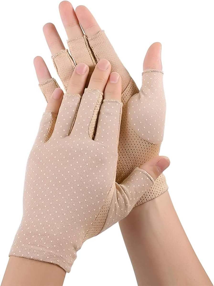 Vingerloze antislip zonwerende handschoenen dames - ademend katoen - anti-uv - perfect voor outdoor gebruik - ShopVlot