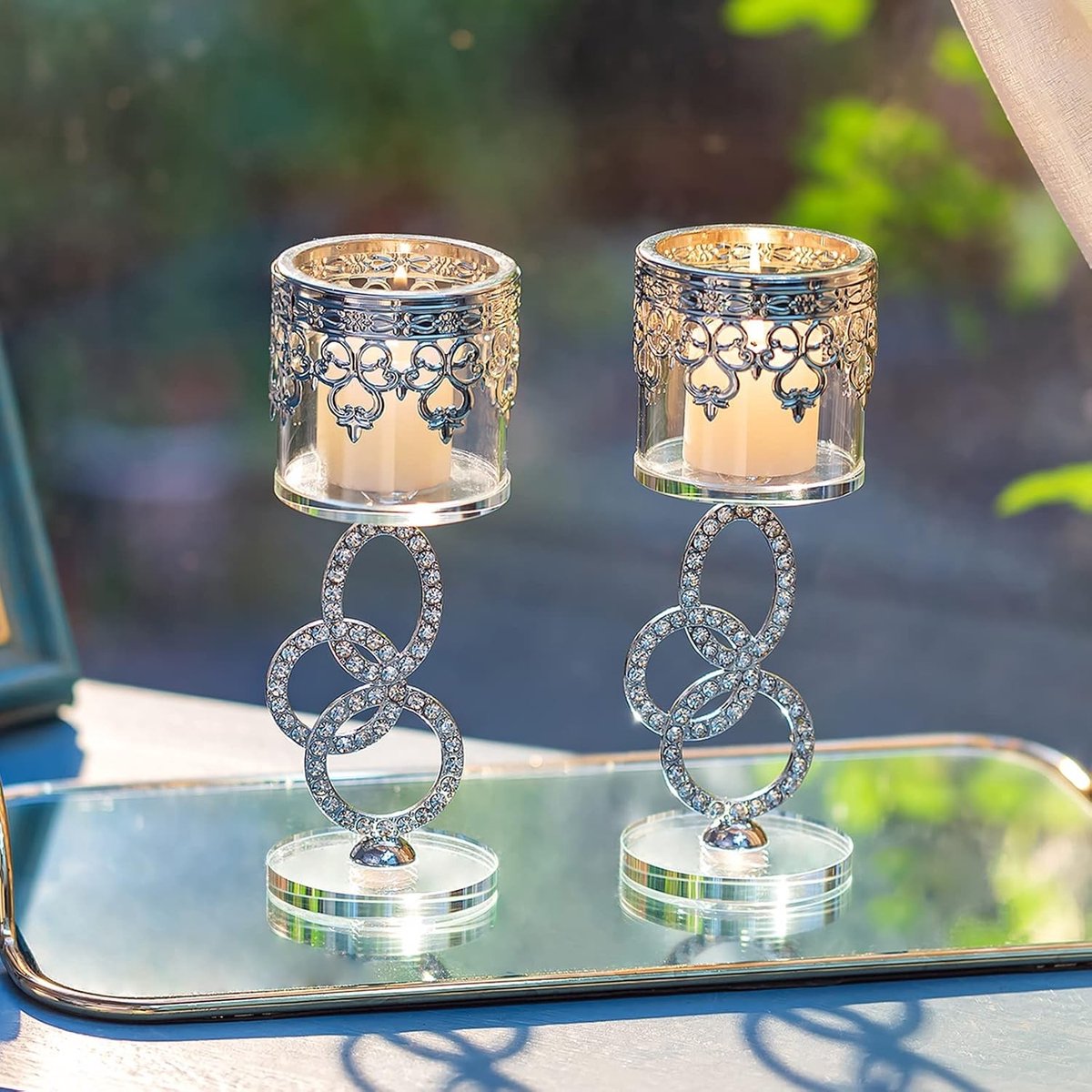 Elegante Crystal Glass Tealight Houder Set van 2 - Stijlvolle Kaarsenstandaards voor Pillar Kaarsen, Perfect voor Bruiloften, Feestjes en Woonkamer Decoratie — cadeau in Wonen & Interieur - foto 5