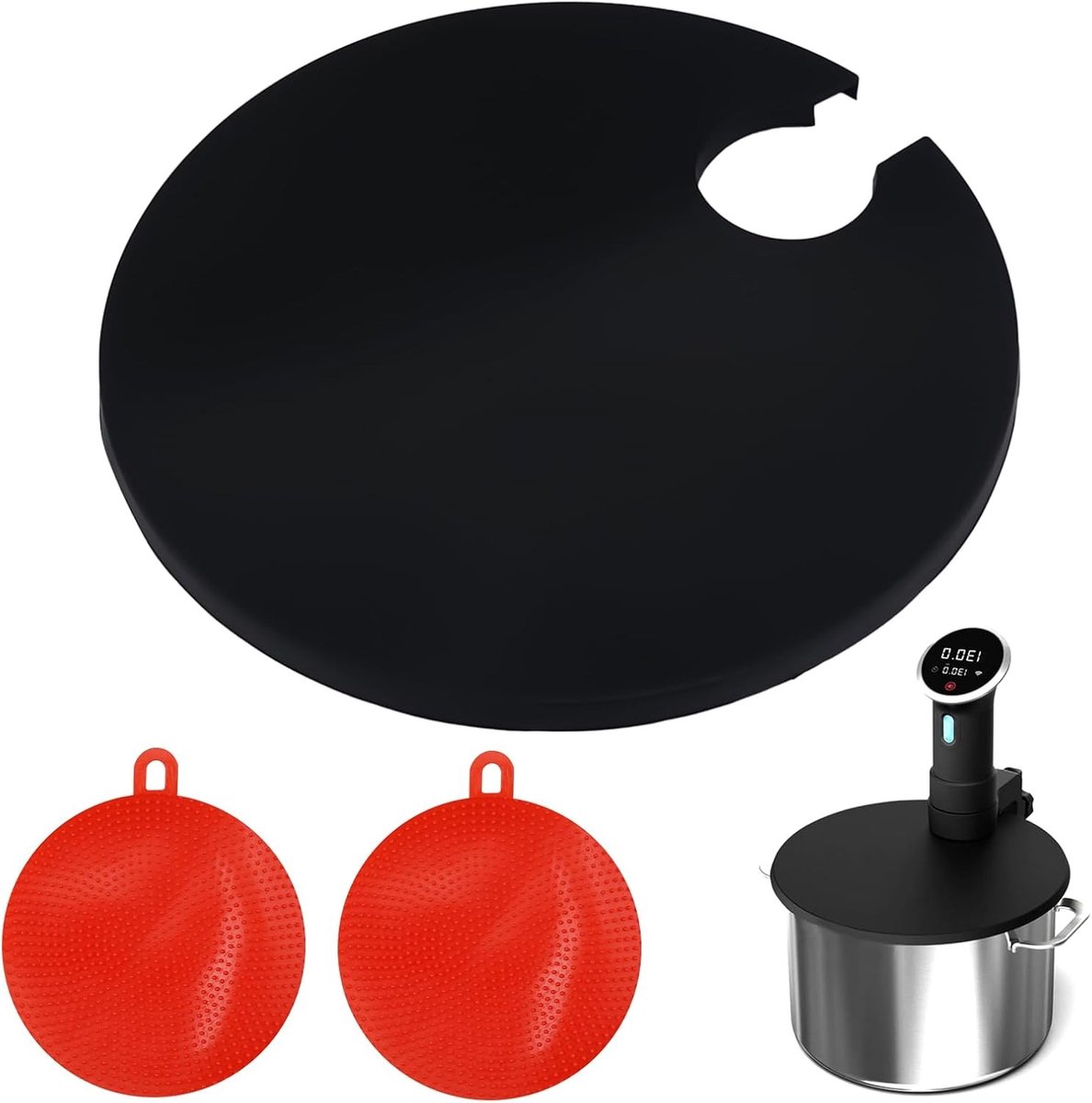 Set van 3 Siliconen Deksel voor Sous Vide Koken, 28 cm met Afwasborstel, Vaatwasserbestendig en Duurzaam