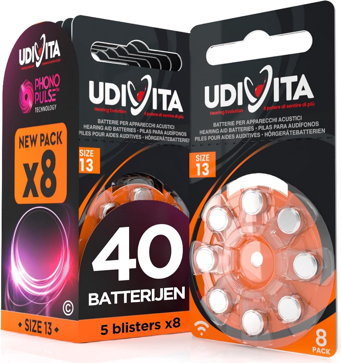 Batterijen voor gehoorapparaten Udivita maat 13 - 40 stuks - Zinklucht type - Optimale energievoorziening - SnelShoppen