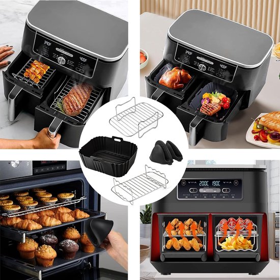 Accessoires voor Ninja Foodi Max Dual Zone AF400EU AF300EU 9,5 l airfryer-accessoires voor Double Stack XL SL400EU siliconen vorm, heteluchtfriteuse voor Cosori 8,5 l — afbeelding 2
