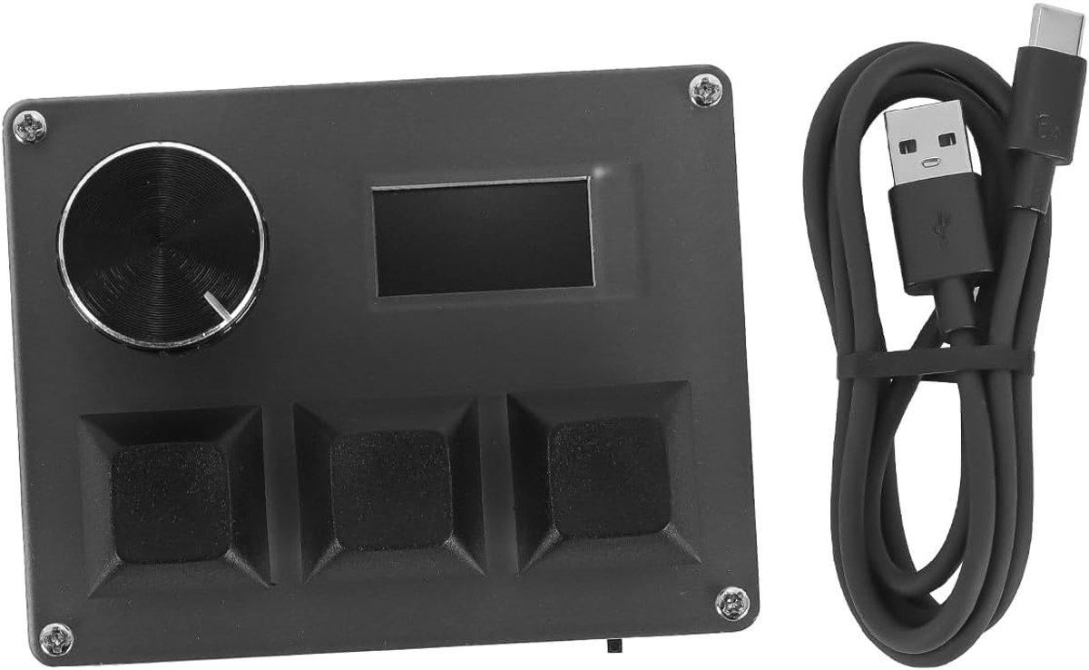 Tri-Keyboard Sneltoets Hall Magnetische Lineaire Schakelaar Toetsenbord met Instelknop & Display voor PC en Mac (Zwart)
