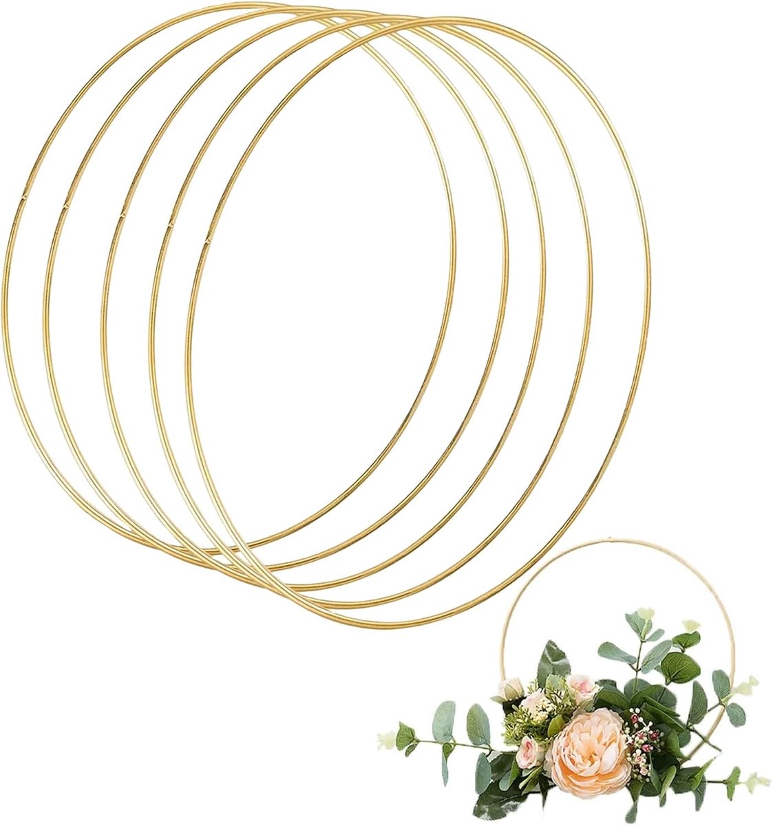 Set van 5 gouden metalen ringen, 15,5 cm hoepels, macramé ringen, metalen ringen, hoepels voor knutselwerk, mooie metalen bloemenkrans, dromenvanger, hoepels, duurzame bruiloftskransring voor