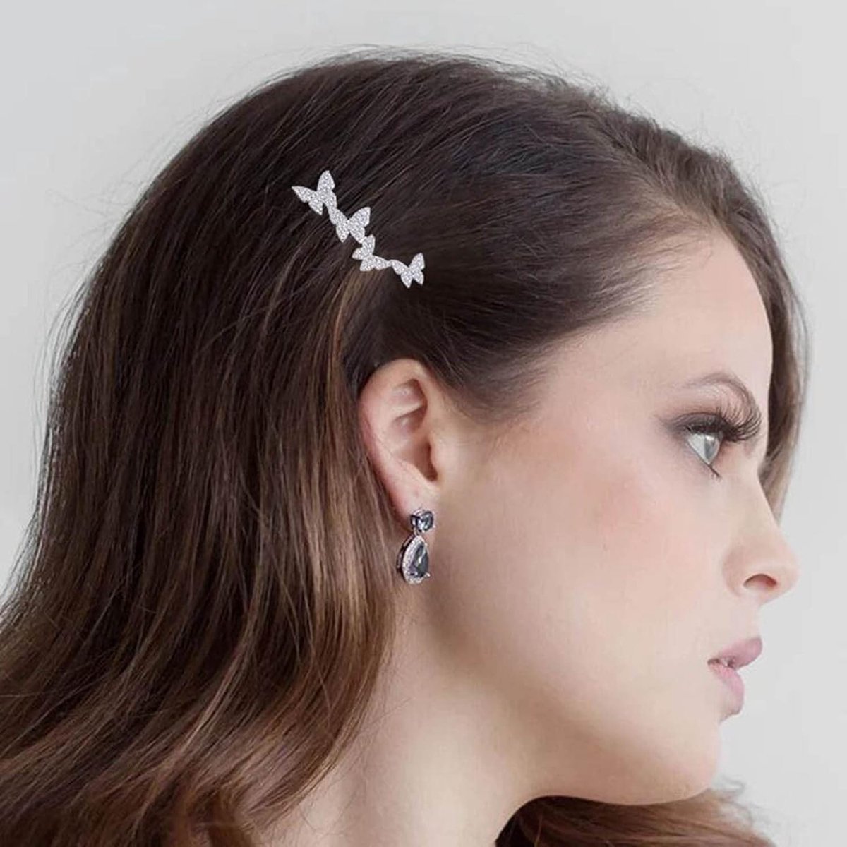 Vlinder Haarspeld Zilver Haarspeld Een Woord Clip Strass Haarspeld Hoofddeksel Decoratieve Haarspelden Hoofddeksel Bruid Haaraccessoires Voor Vrouwen En Meisjes (Zilver)