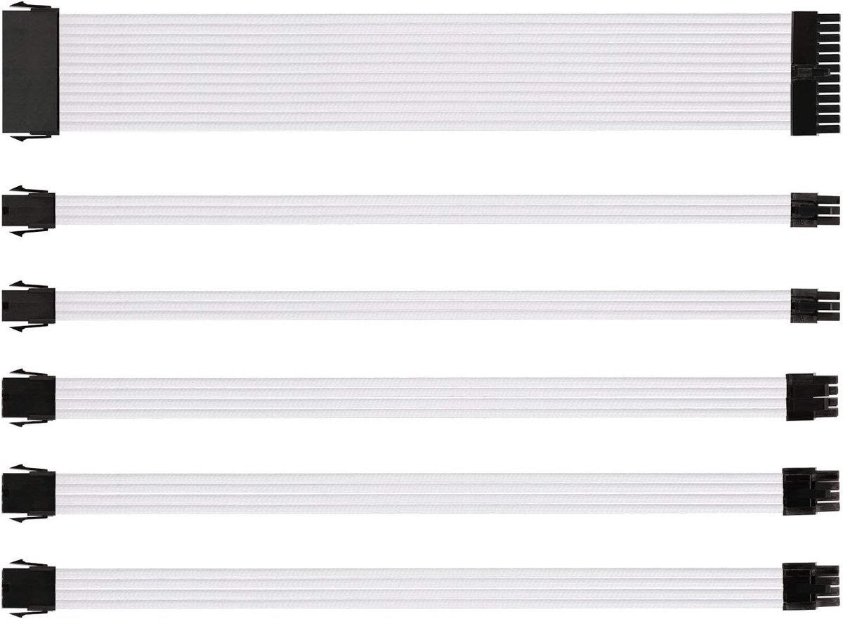 Gevlochten ATX-Kabelverlengingsset, 18AWG 30cm Kabelverlenging Voor Voeding 24 Pin 8 Pin 6 Pin 4+4 Pin 6+2 Pin Voedingskabelverlenging PSU Met Kabelkammen, 6 Pakketten