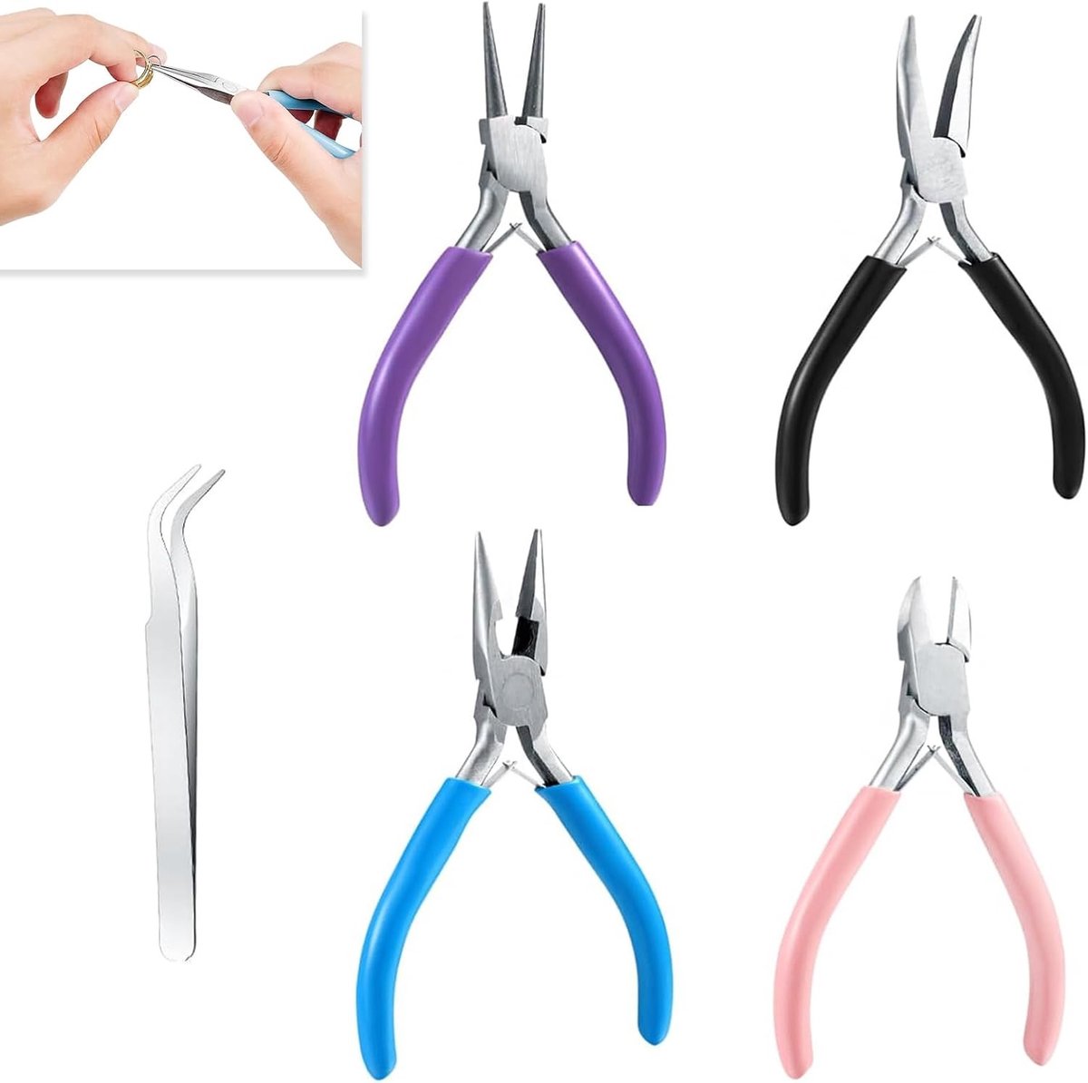 4-delige Set Sieraden Tang – Lange Bek Tang en Kettinguitloop met Draadknipper en Haarverwijdering voor Precisiewerk