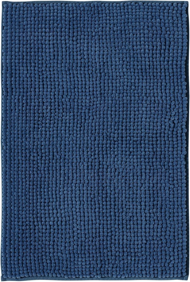 Badmat Anti-Slip av soft Chenille | Super absorberend en machinewasbaar | Te combineren als badmat set | Voor de badkamer, douche, bad of als WC mat | Blauw - 50x80 cm