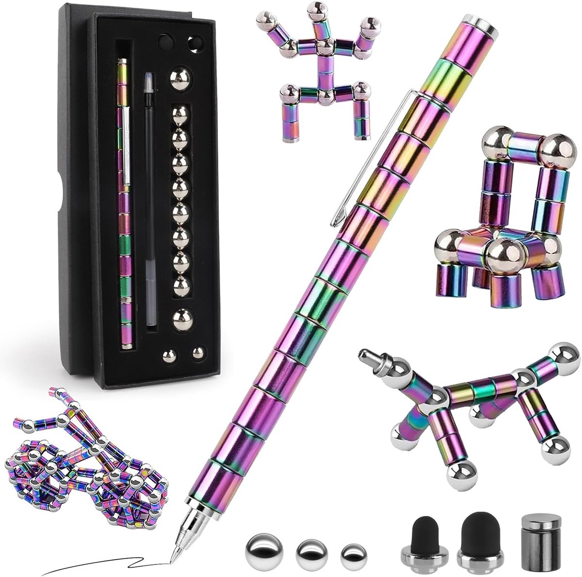 Fidget pen, magnetische balpenset, multifunctionele magneetpen met aanraakpunten en stalen ballen, grappig speelgoed en coole gadgets voor mannen, vrouwen, kinderen, cadeau voor vrienden-1