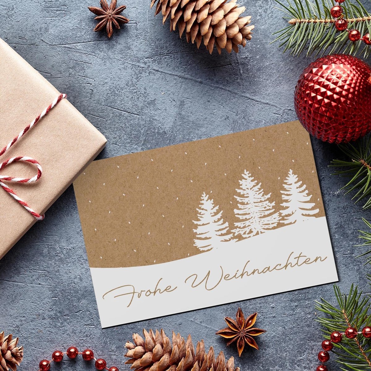 Kerstkaarten set van 10 - 10,5 x 14,8 cm - naturel papier - premium kwaliteit voor een feestelijke groet - ShopVlot