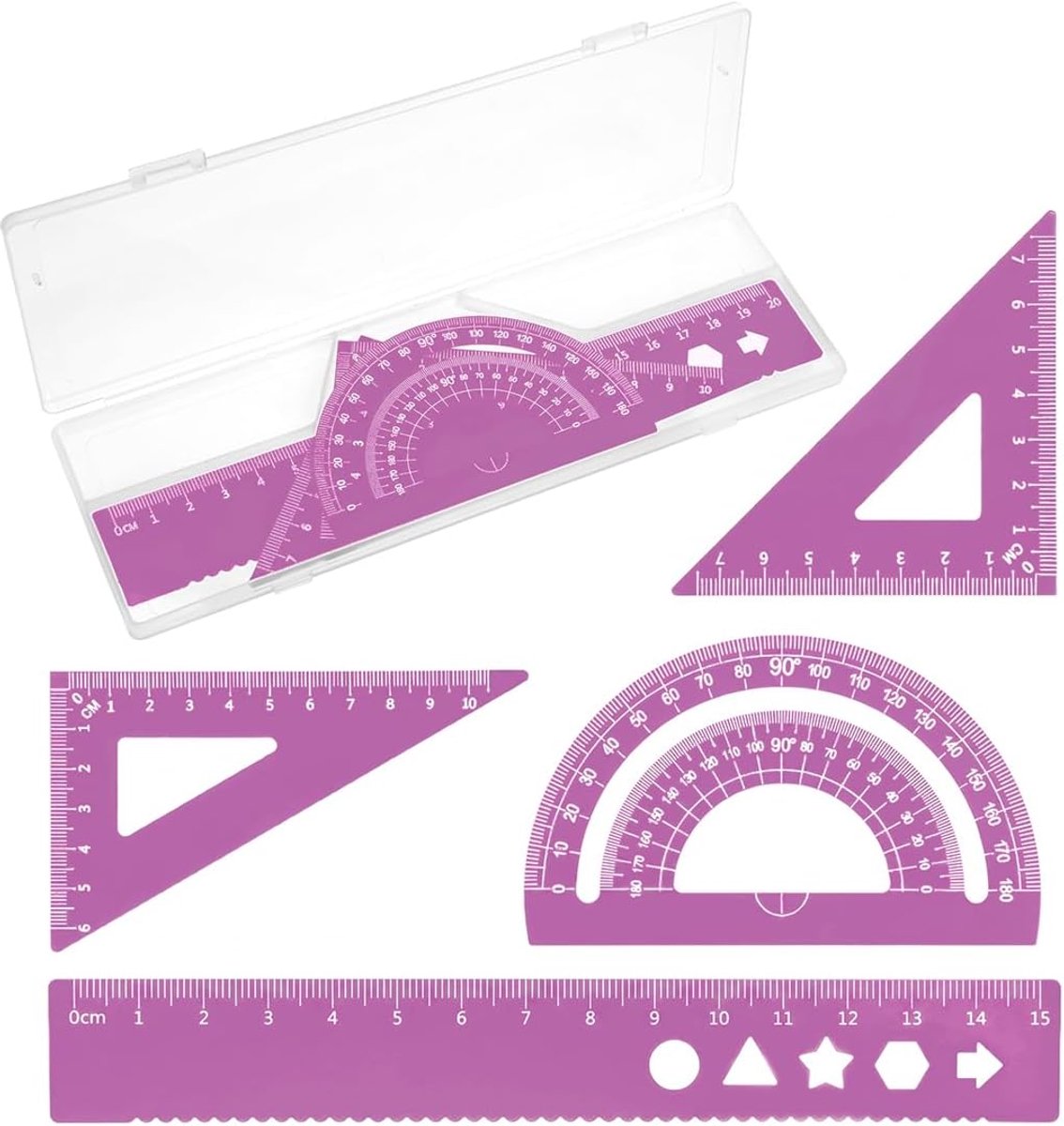 Geometrische gereedschappen set - 4-delige aluminium set - met metalen liniaal - ideaal voor tekenen en meten - ShopVlot