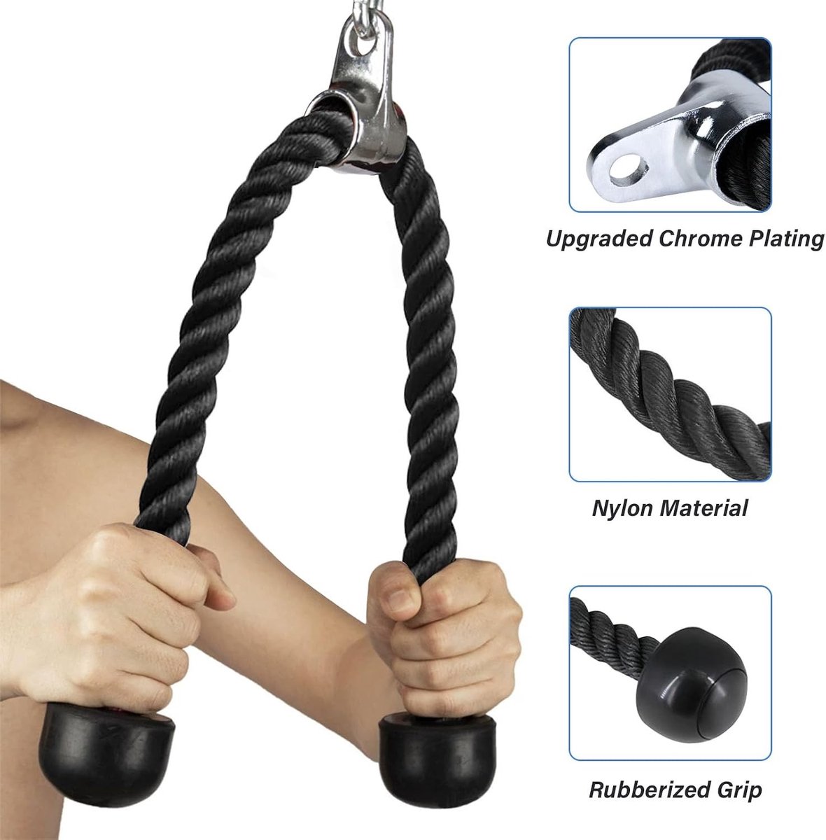 Triceps Touw voor Krachttraining - Nylon Tricep Touw met Handvat voor Thuis en Gym, Ideaal voor Spieropbouw en Fitness