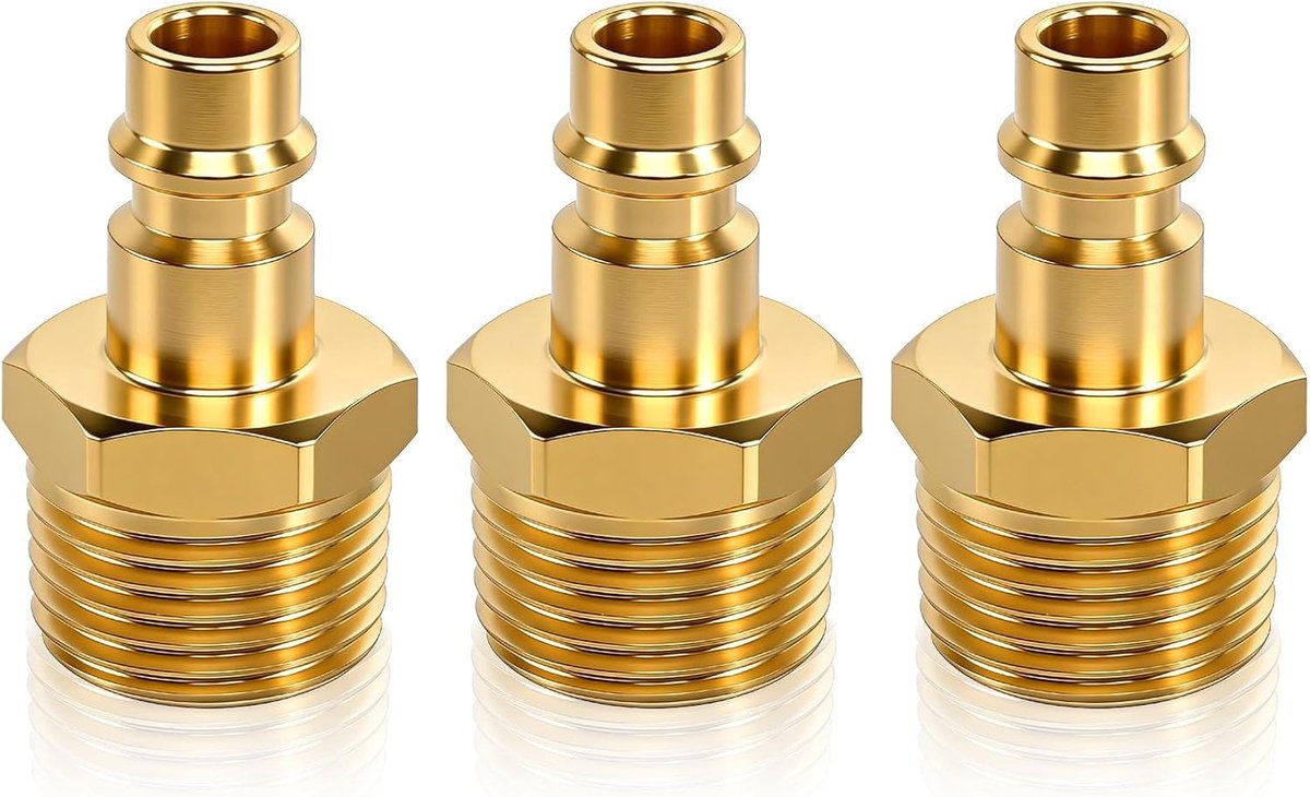 Set van 3 Geperste Luchtkoppelingen 1/2 Inch - Messing, Luchtverbindingen voor Slang, Ventiel en Draadplug