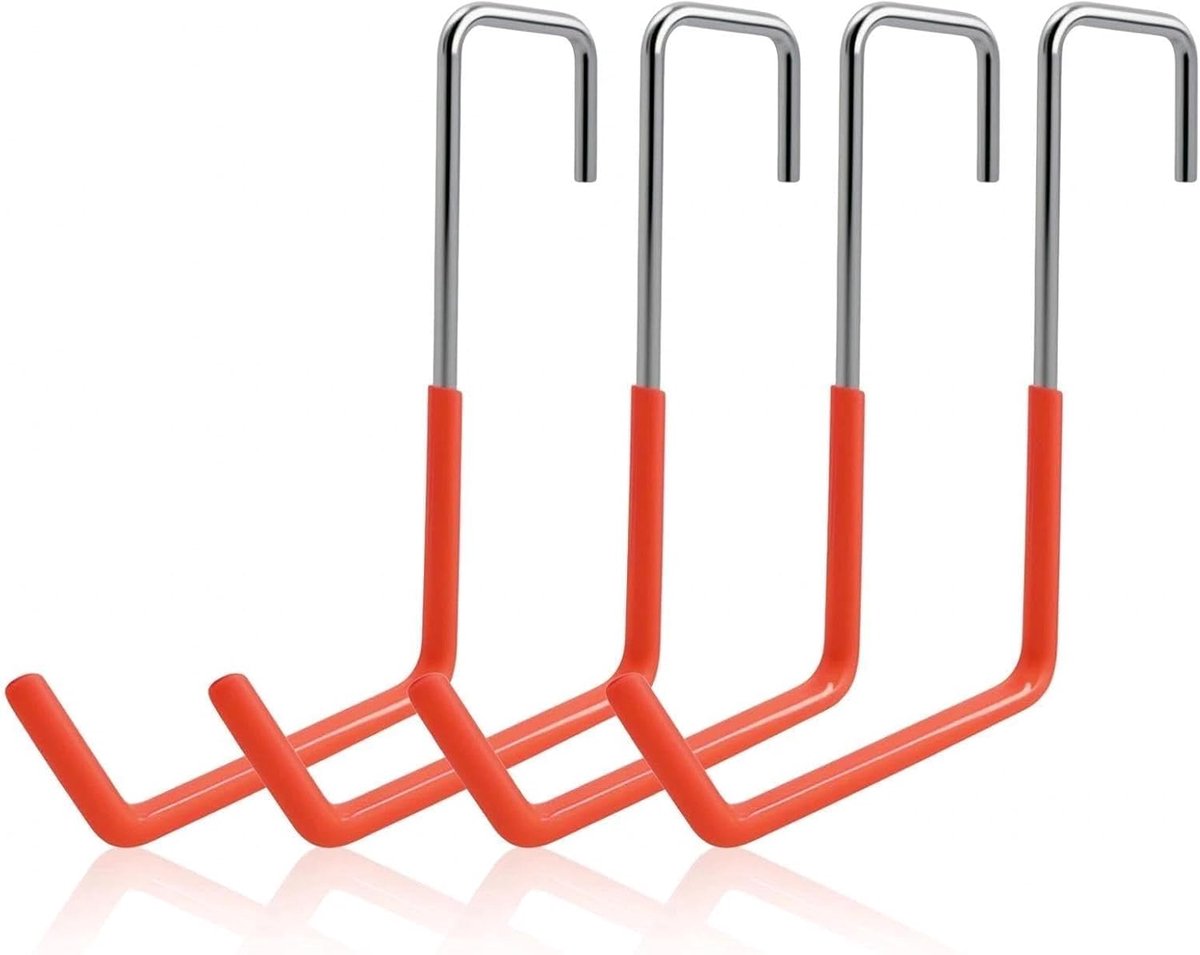 Fietshouder set van 4 - S-vorm - zilver + oranje - voor het ophangen van fietsen en tuingereedschap - ShopVlot