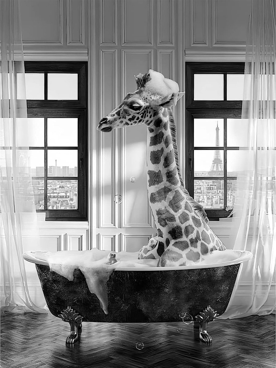 Animal in the bathroom pictures, black white animal bath picture, funny murals print canvas poster, art, wall art - ShopVlot