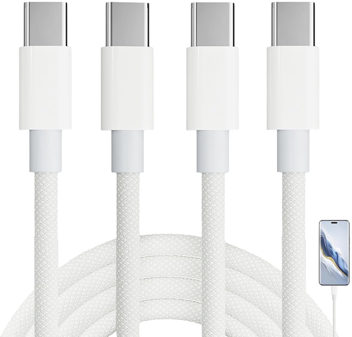 2 stuks USB-C kabel, kabel USB C naar USB C 1m met 60W PD, compatibel met oplaadkabel iPho-ne 15, 16, snel opladen - ShopVlot