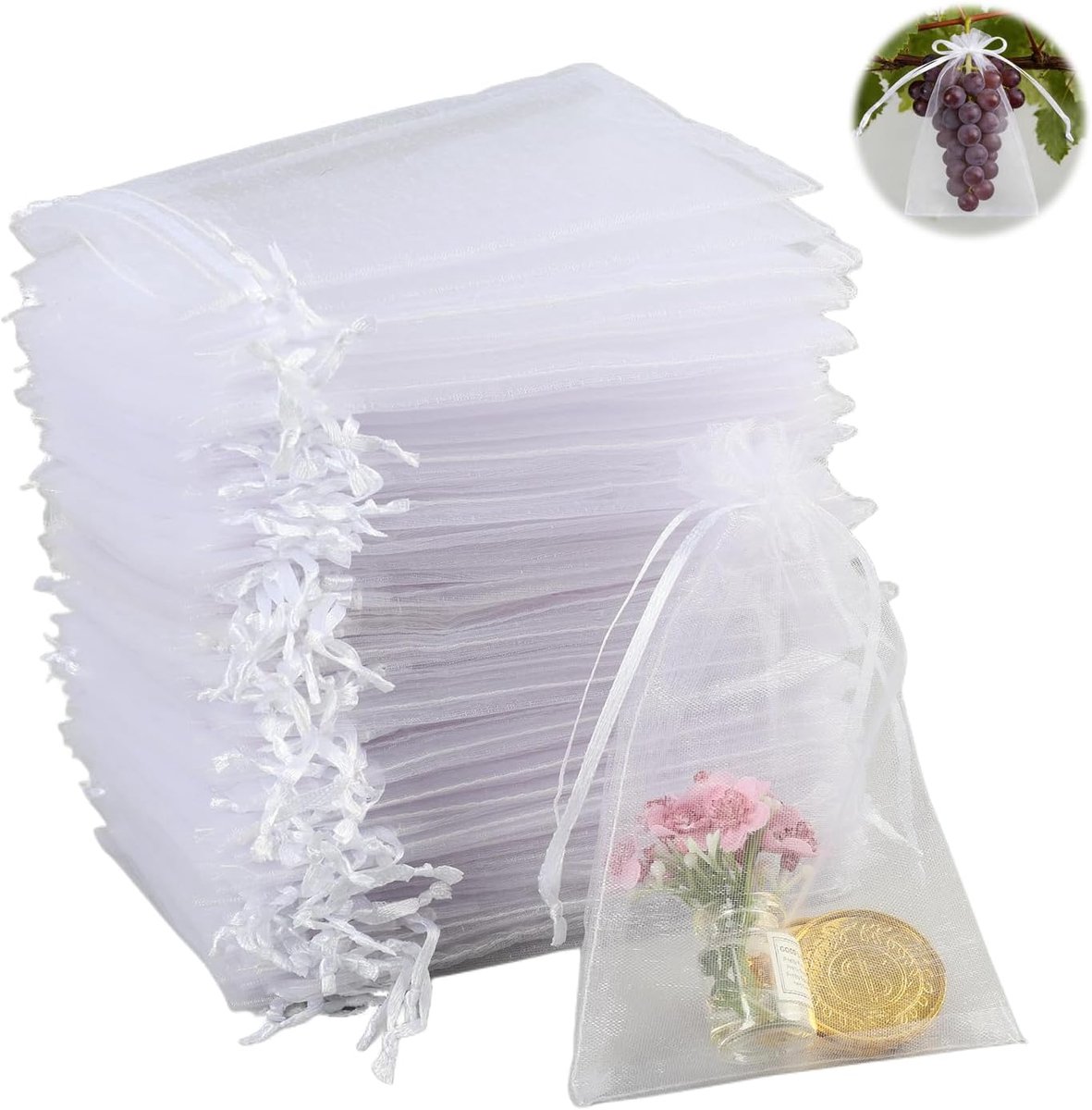 organzazakjes 10 x 15 cm - wit - met koord - ideaal voor kleine geschenken - ShopVlot