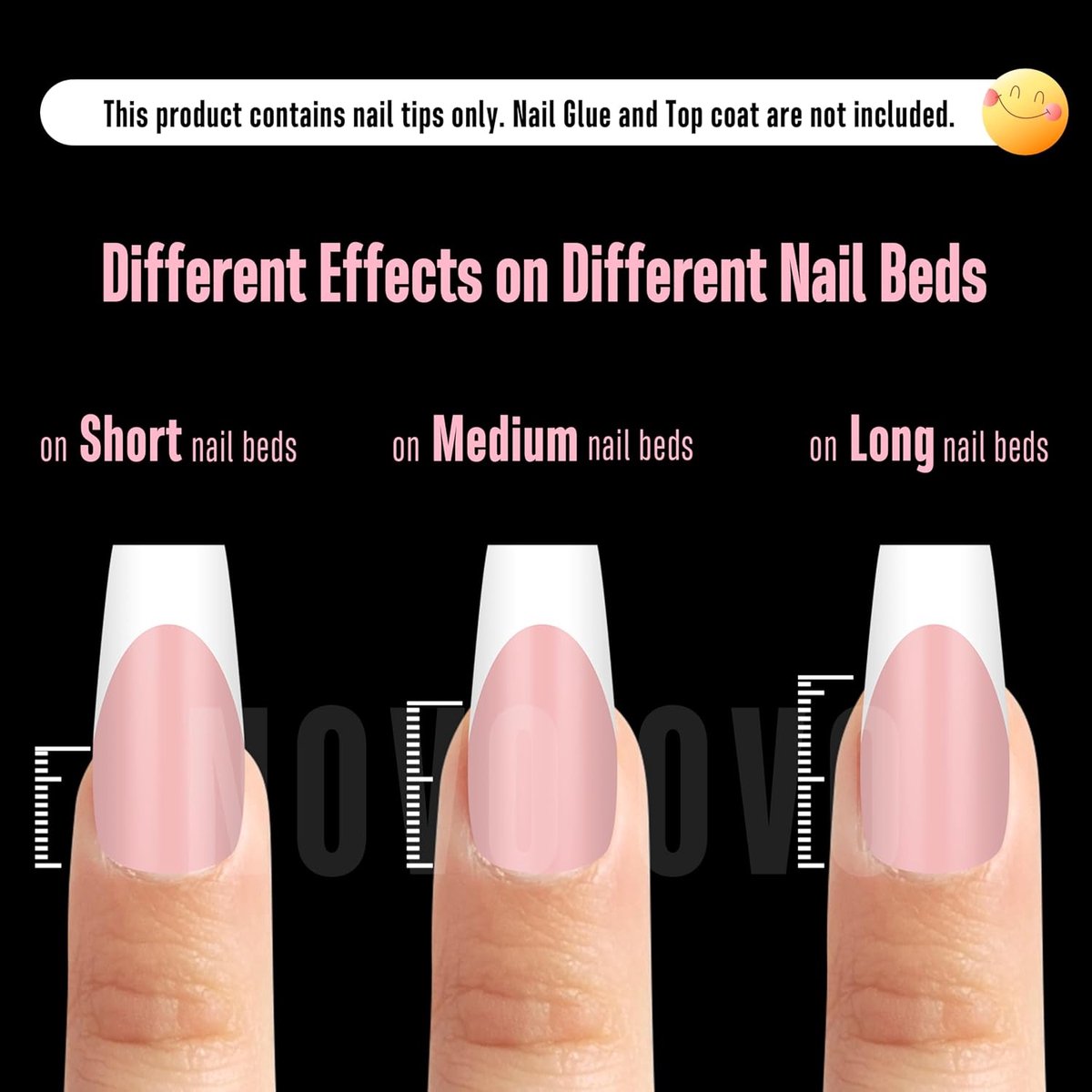 NOVO OVO White French Tip Coffin Nail Tips, Press-on Baby Pink, Extra Thick Medium Soft Acrylic Gel Nails Surface - ShopVlot — cadeau in Cadeau-ideeën - foto 2