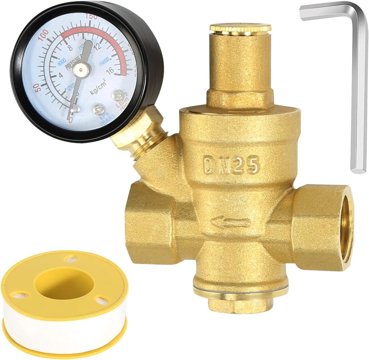 Water Pressure Regulator 1 Inch DN25 with Pressure Gauge, Made of 100% High Hardness Brass Adjustable Pressure - ShopVlot