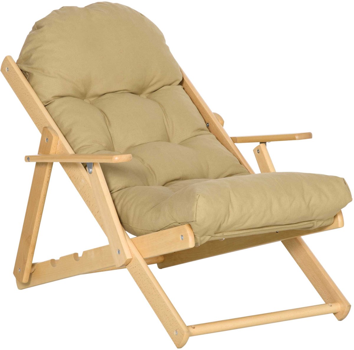 Homona Relaxfauteuil met verstelbare rugleuning - Inklapbaar - Buchenhouten frame - 71 x 89 x 96 cm - Bruin