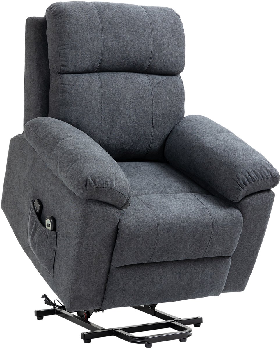 Homona Sta-opfauteuil met massagefunctie - 8 vibratiemotoren - Met voetensteun en afstandsbediening - 89 x 99 x 103 cm - Grijs