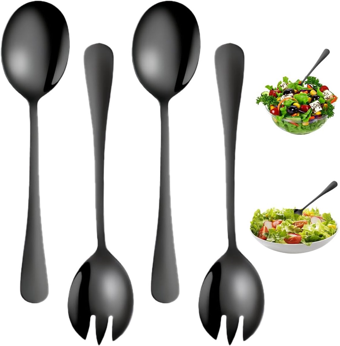 Saladebestek Set 4-delig - RVS met antiaanbaklaag - Ergonomisch design - Perfect voor thuis of restaurant - ShopVlot
