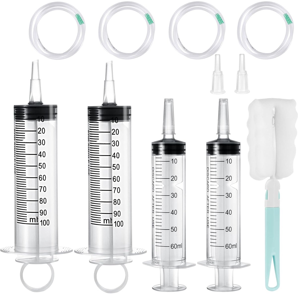 Plastic spuit 100 ml + 60 ml - herbruikbare kunststof spuit - voor motorolie en industrie - 4-delige set - SnelShoppen