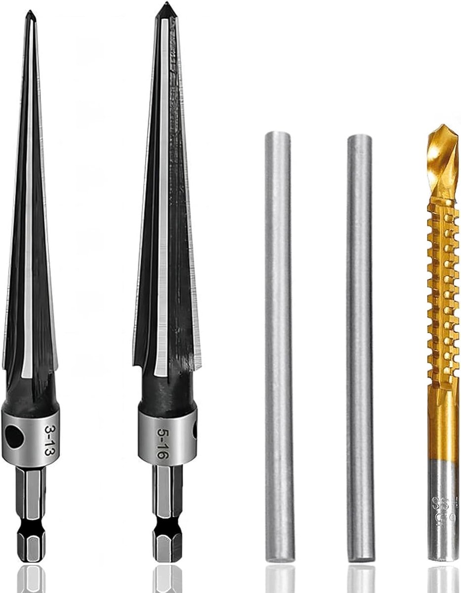 5 pieces cone reamers, 1/4 inch T-handle, reamer, cones, conical reamers, carbon steel for diameter 3 to 13 mm, 5-16 - ShopVlot