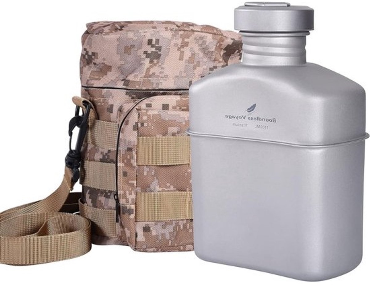 Titanium campingkookset - 1100ml waterfles - 750ml en 300ml kommen - outdoor