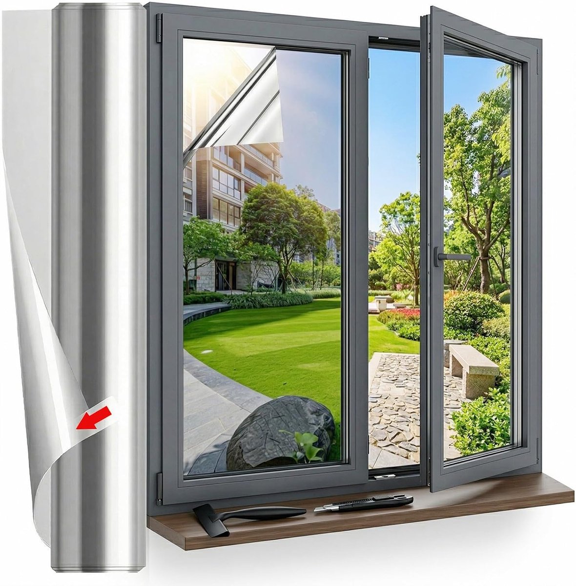 UV-raamfolie hittebescherming - spiegelfolie - inkijkbescherming - ideale zonwering - ShopVlot