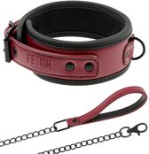Fetish Submissive Dark Room - Halsband met Leiband - Lederlook - Bordeaux en Zwart