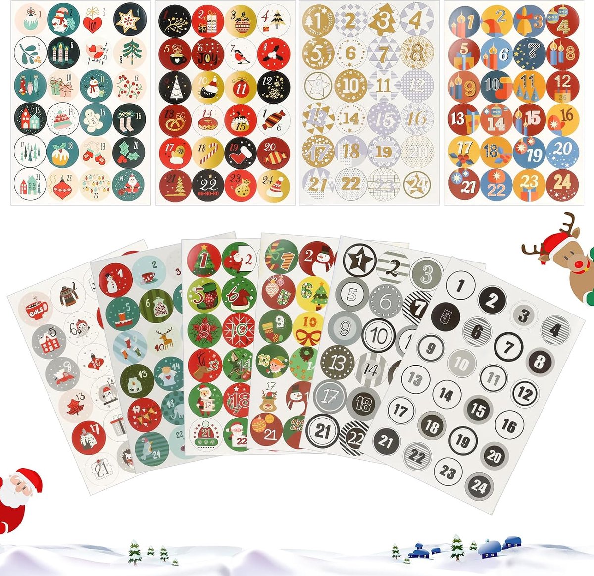Advent Calendar 10 Sheets, 1-24 Christmas Figures, DIY Advent Calendar, Round Christmas Number Stickers for DIY - ShopVlot