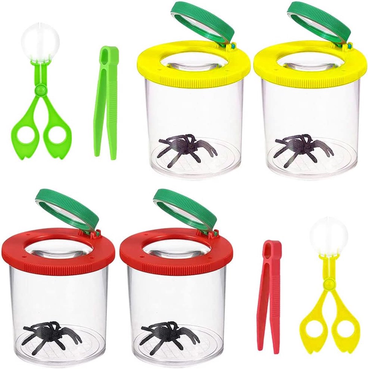 SnelShoppen - 8-Delige Vergrootglas Set voor Insectenobservatie met 4 Vergrootboxen, 2 Pincetten en 2 Insectenvangers voor Buiten, Natuuronderzoek, Ed