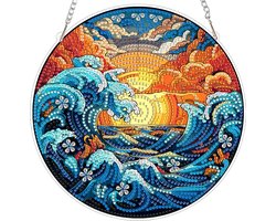 MXJSUA Oceaangolven, diamantschilderij, voor volwassenen, hanger, diamantschilderij, hangend met ketting voor tuin - ShopVlot