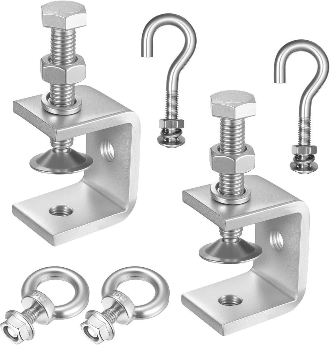 SnelShoppen - 6pcs RVS C Klemmen, Verstelbare Metalen C Klemmen, Tiger Klemmen met 0-25mm Klem Bereik, Stevige G Klemmen met Haken en Oogbouten voor H