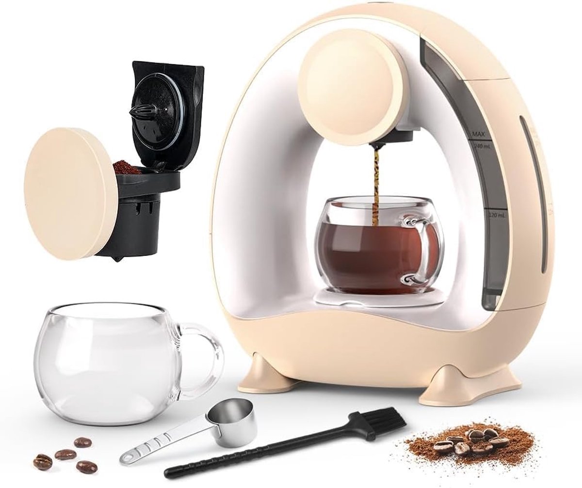 SnelShoppen - Wegwerpkoffiezetapparaat met gemalen koffiefilter, Mini Americano Koffiezetter voor 1 Kopje, Eenvoudige Bedieningsknop, 4-8 oz, Ideaal v