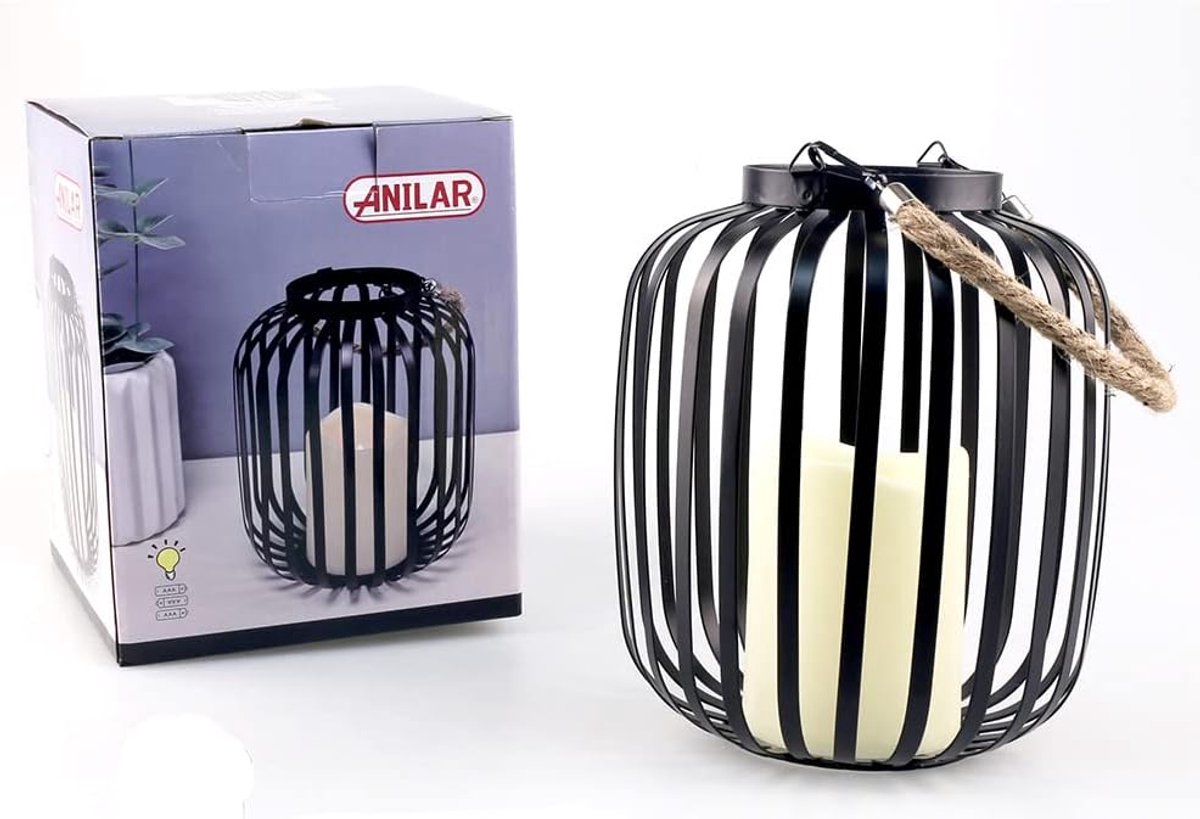 Decorative Black Lantern with Battery Operated Candle - ShopVlot