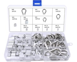GIAK 240 Pcs Aluminum Metal Thimbles Wire Cable Clips Crimp Sleeve Buckle Set Wire Cable Assortment - ShopVlot
