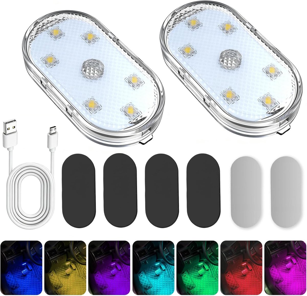 Car LED Light, 7 Colours, Car Ambient Light, USB, Rechargeable, Car Interior Lighting - ShopVlot
