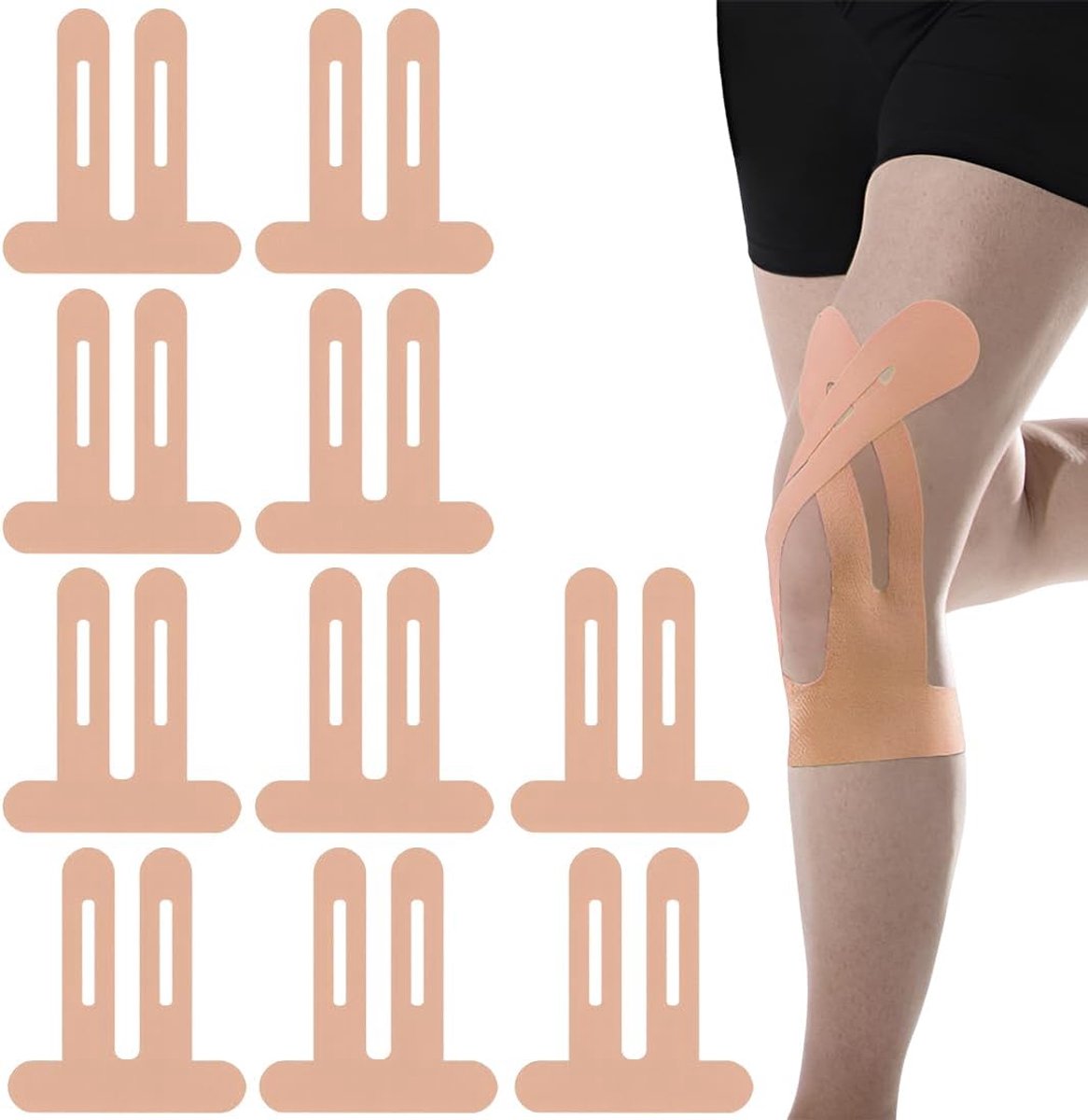 10 Stukken: Knietape Voorgesneden,Kniegewricht,Kinesiotapes,Knie-Hypoallergeen,Waterdicht - ShopVlot