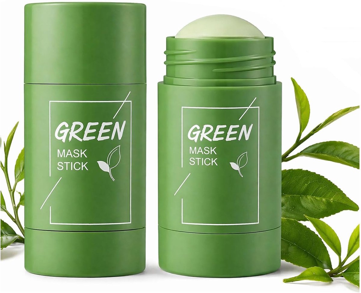 2 Stuks Tea Mask Stick, Groene Thee Kleimasker voor Gezicht, Diepe Poriënreiniging, Oliecontrole en Hydratatie, Reinigende Stickmasker, Gezichtsmasker voor Dagelijkse Huidverzorging