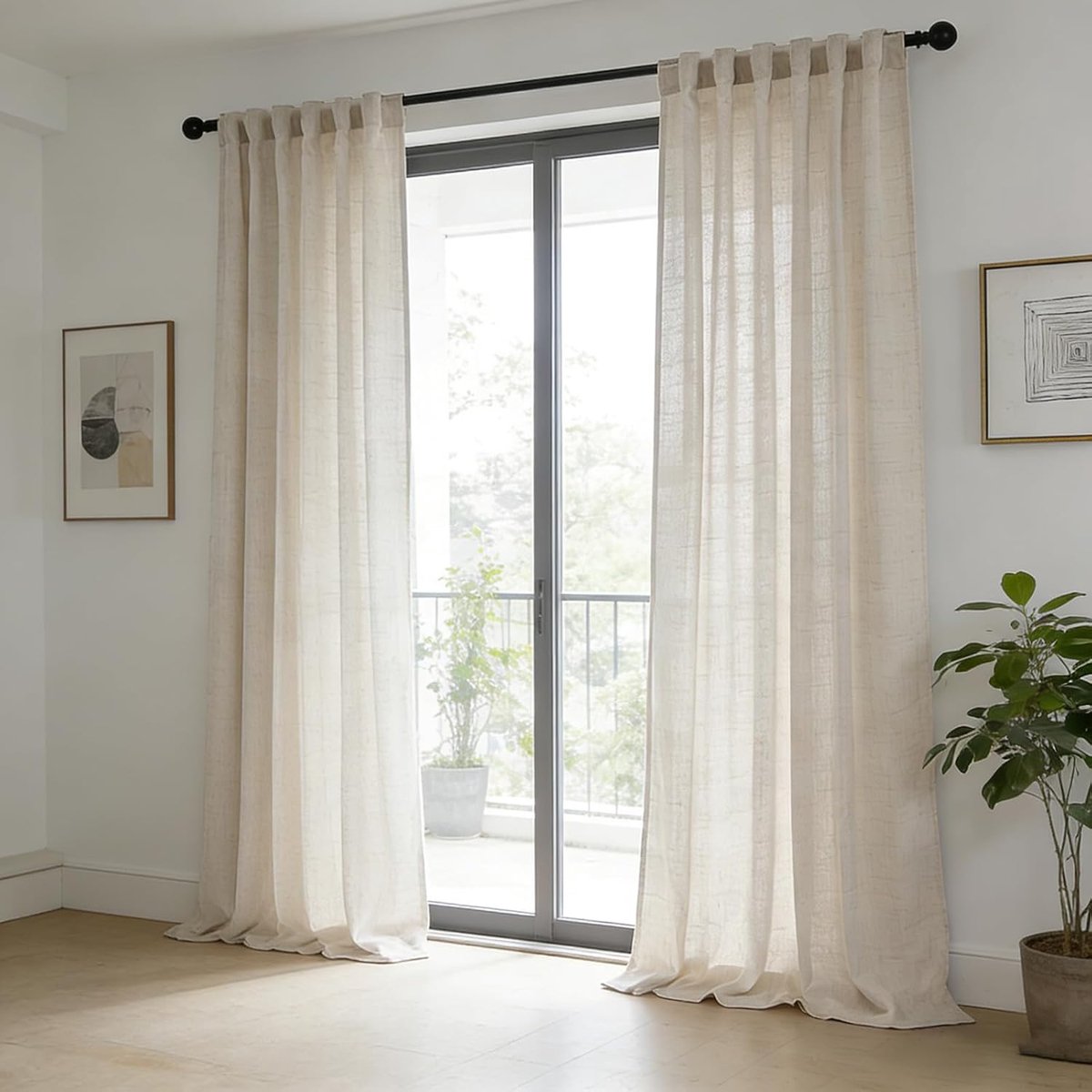 Verduisteringsgordijnen voor binnen, 2 stuks met verborgen lussen, semi-transparante gordijnen, linnen, crèmekleurig, 127 x 245 cm, thermisch raamgordijn voor woonkamer, moderne woonkamer, kinderkamer