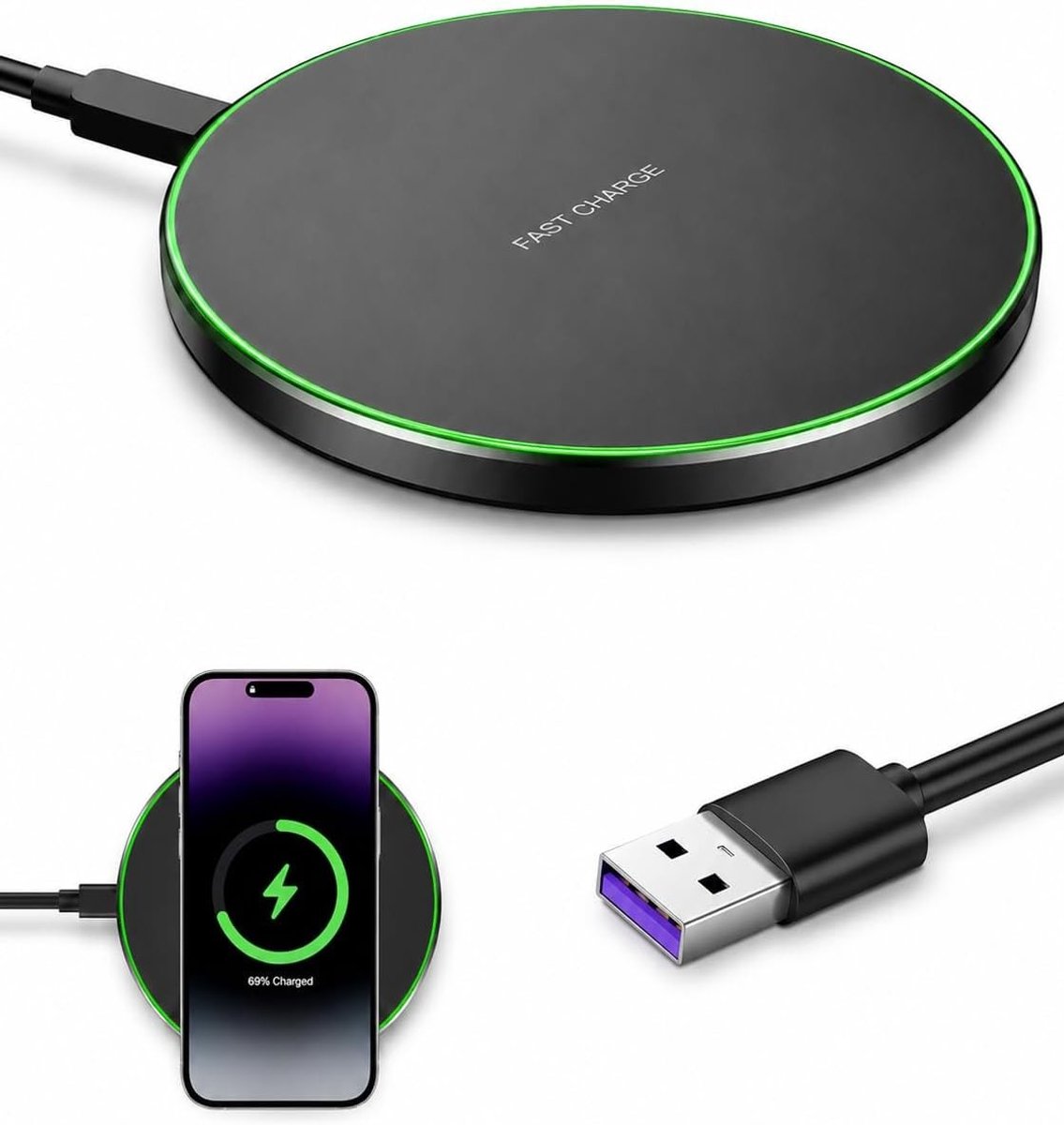 Draadloze inductie oplader 35W snel opladen voor iPhone, Samsung Galaxy en Google Pixel, geschikt voor Android en iOS apparaten