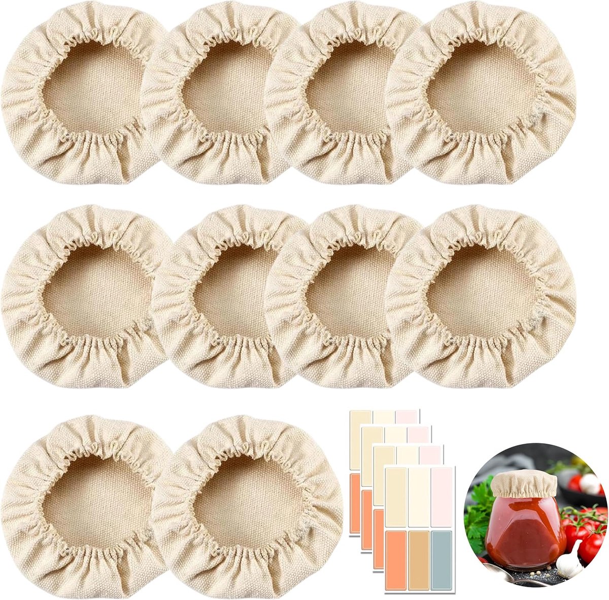 Deksels voor Zuurdesem, Beige Zuurdesembrood Starter Pot Doek Deksel, Stoffen Hoezen voor Zuurdesem voor Glazen Pot met Een Opening van 3-4 inch