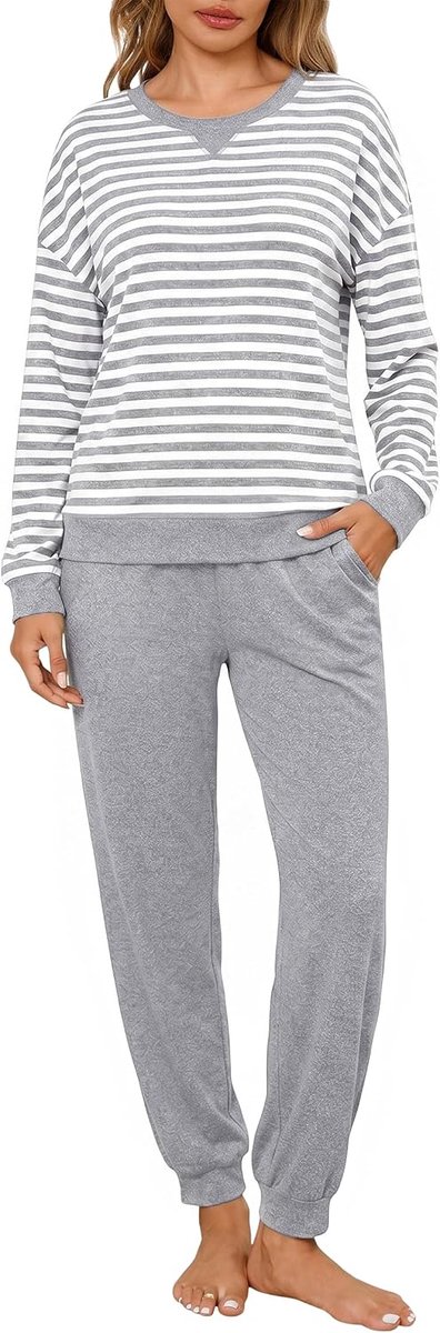 Gestreepte Lange Mouwen Pyjama Set Ronde Hals Pjs Met