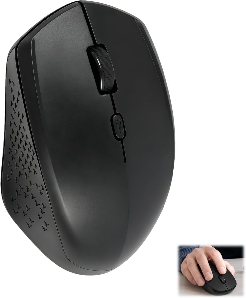 Muis, 2,4 GHz, zwart, werkt op batterijen niet inbegrepen, stille muis, discrete toetsen, ergonomisch design, compatibel met Windows/Mac/Linux, eenvoudige installatie, stabiele