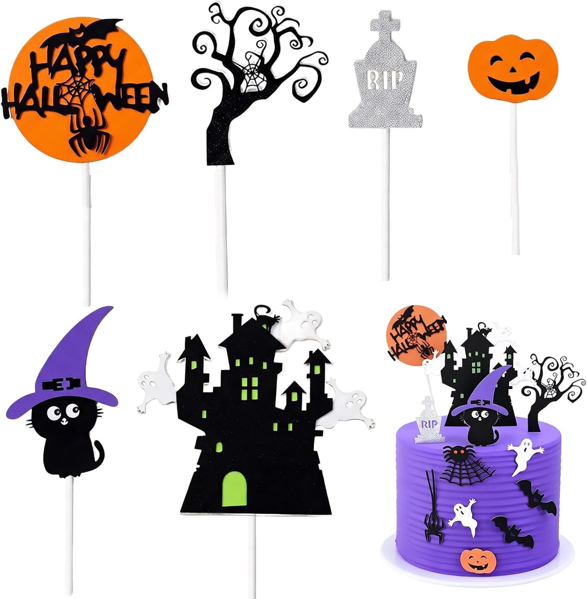 Taartdecoratie, 6 stuks, Halloween